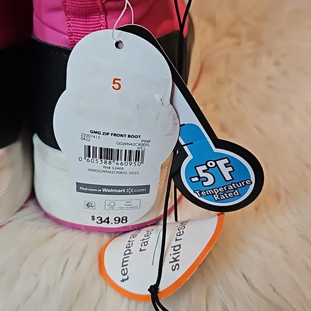 NWT Wonder Nation Girls Pink Zip Front Temperature Rated Winter Boots